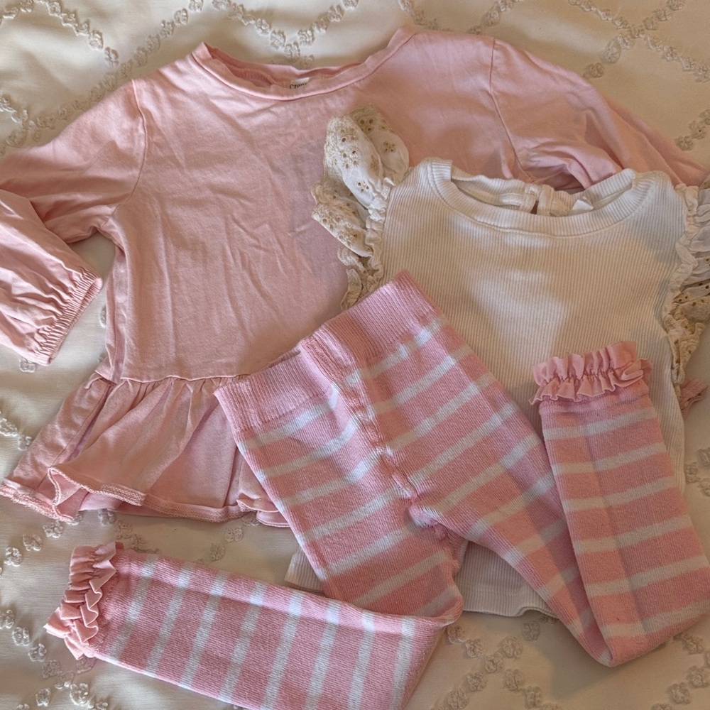 Crewcuts Pink and White Ruffle Set
